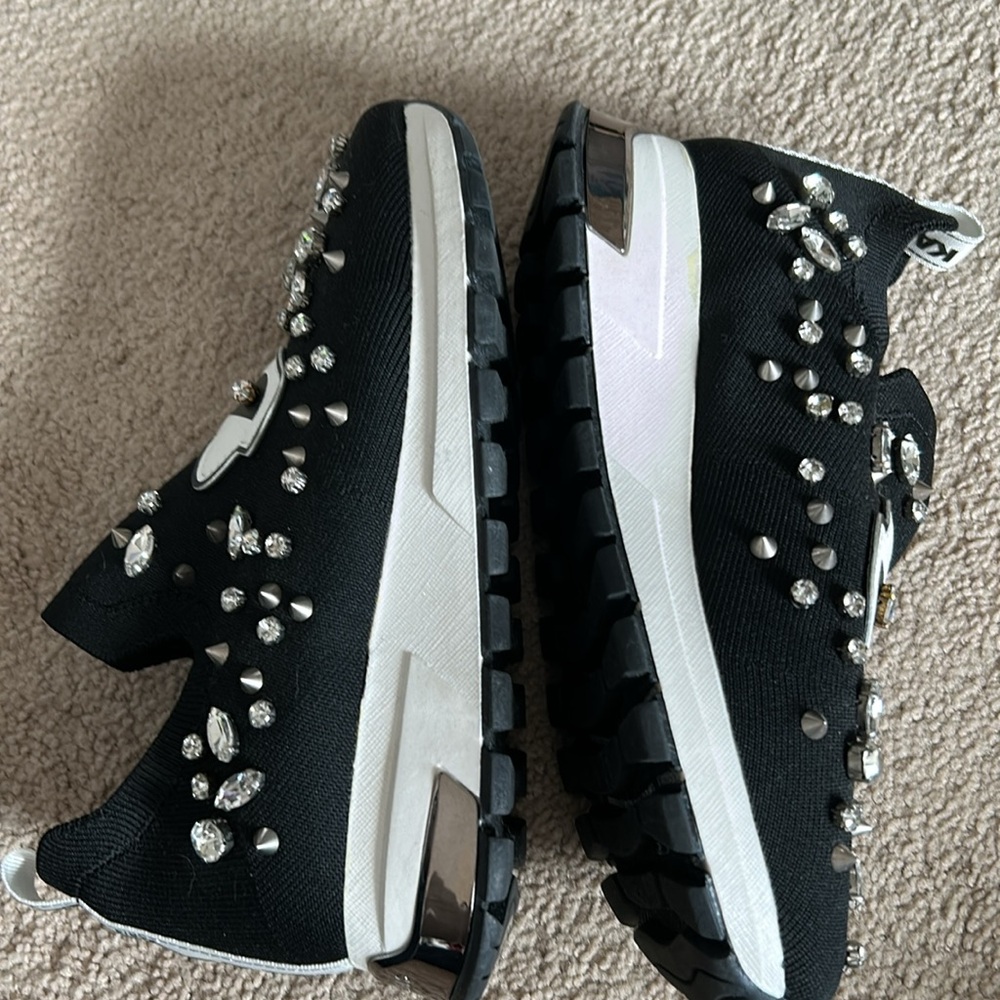 Karl Lagerfeld Black and White Crystal Sneakers - Picture 2 of 9